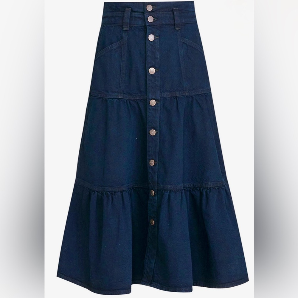 Veronica Beard Denim Button-Front Midi Skirt